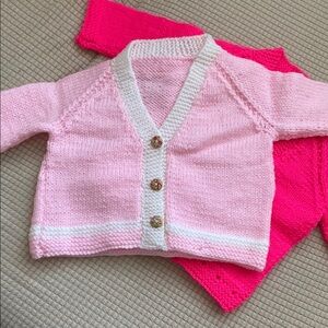 Pink and White Knit Baby Cardigan